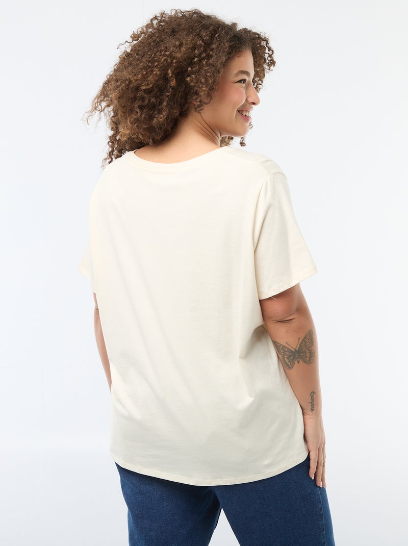 Camiseta básica de manga corta y cuello en pico Blanco - Kiabi
