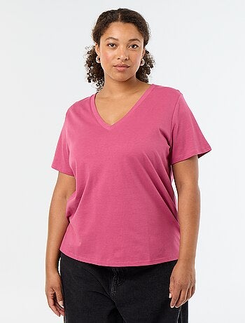 Camiseta básica de manga corta y cuello en pico