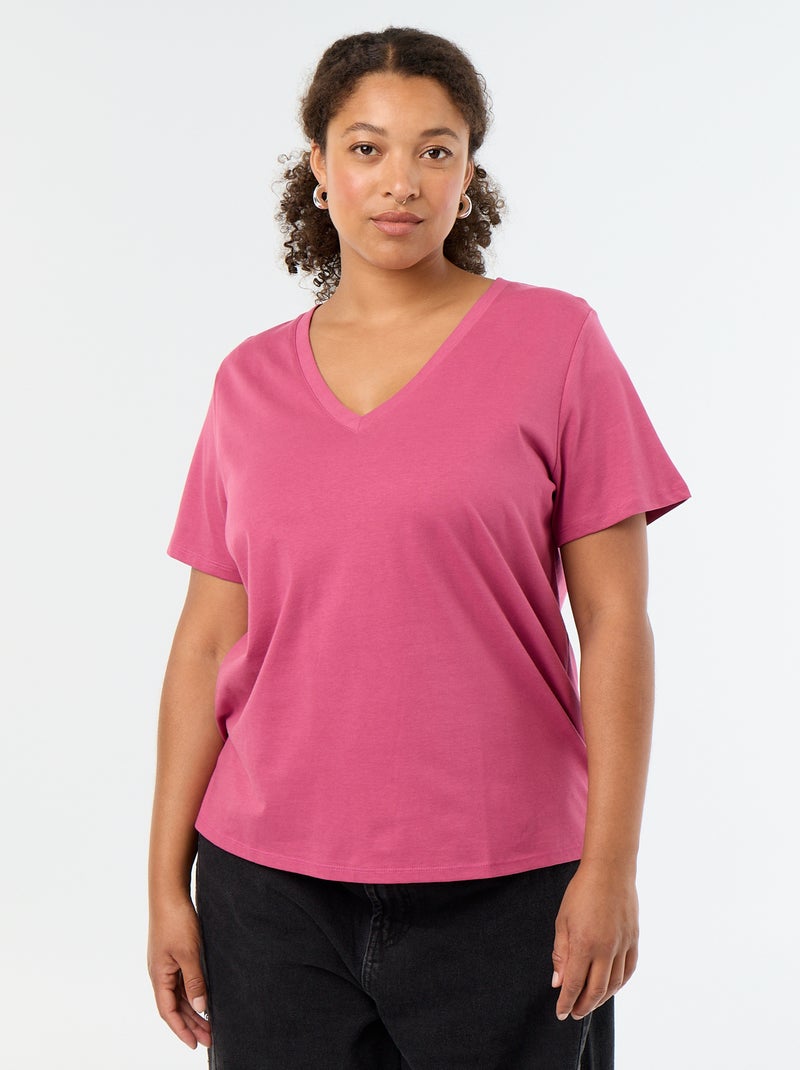 Camiseta básica de manga corta y cuello en pico Purpura - Kiabi