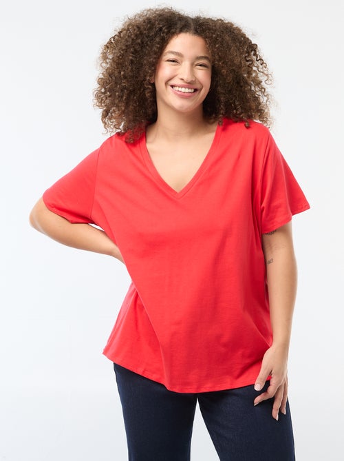 Camiseta básica de manga corta y cuello en pico - Kiabi