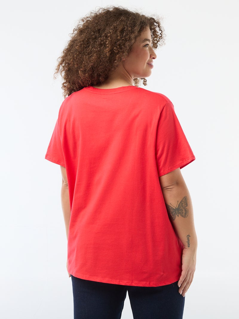 Camiseta básica de manga corta y cuello en pico Rojo - Kiabi