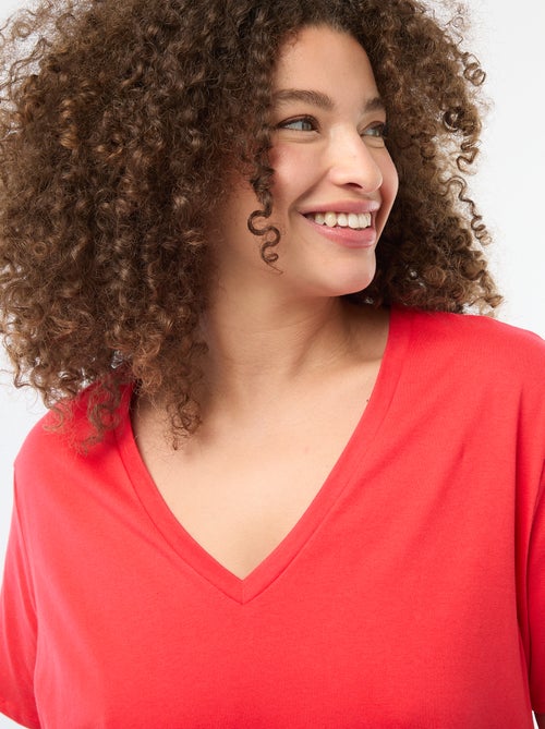 Camiseta básica de manga corta y cuello en pico - Kiabi