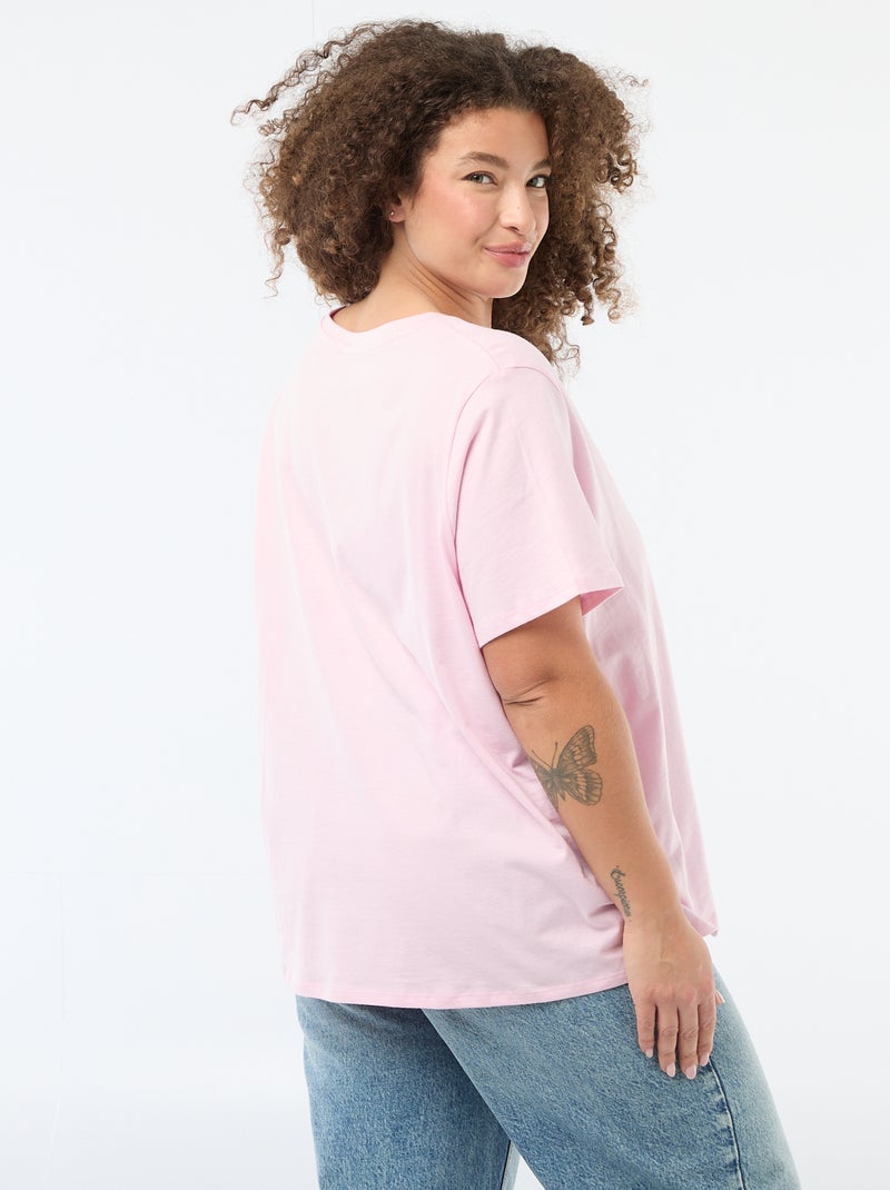 Camiseta básica de manga corta y cuello en pico Rosa - Kiabi