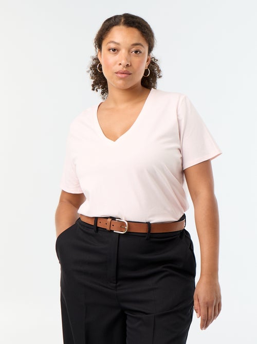 Camiseta básica de manga corta y cuello en pico - Kiabi