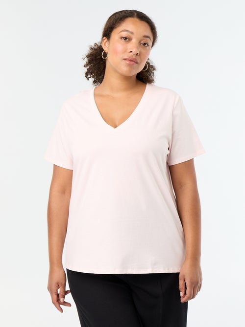 Camiseta básica de manga corta y cuello en pico - Kiabi
