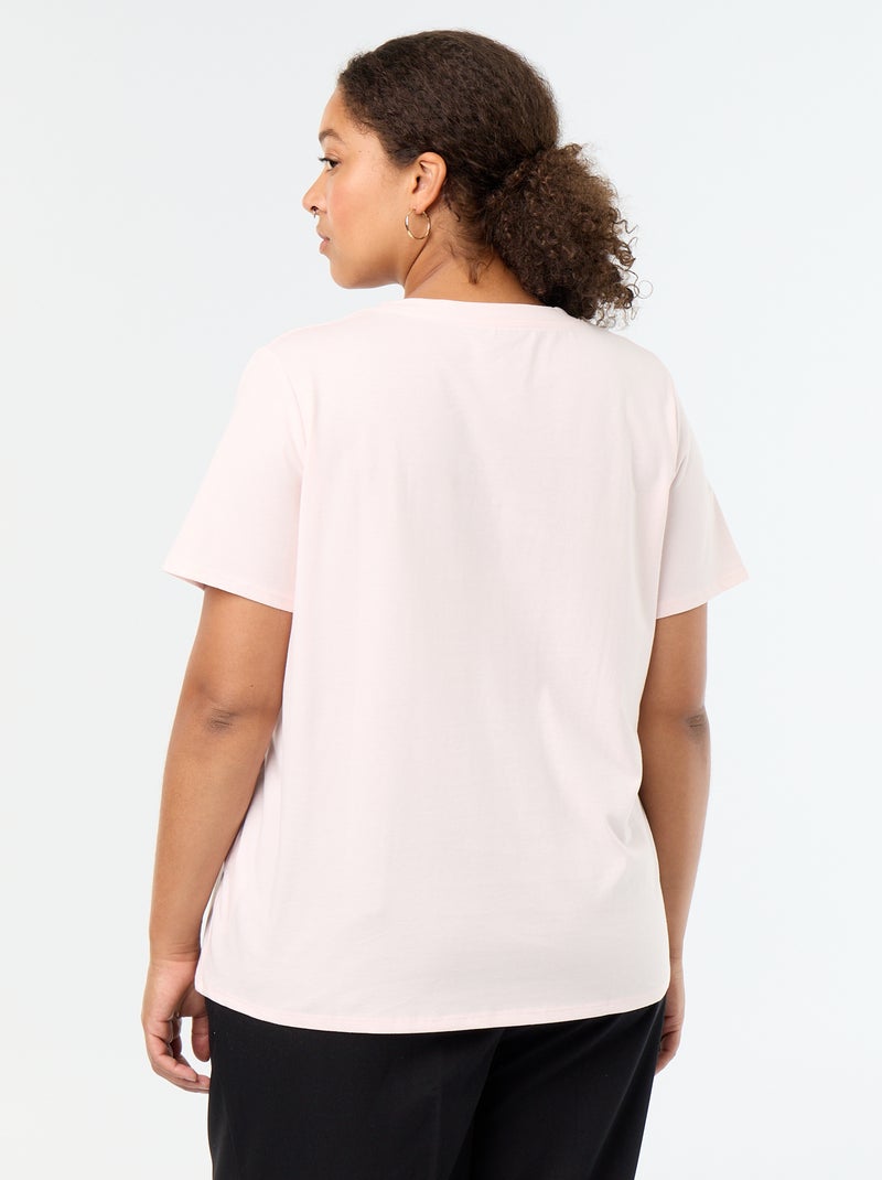 Camiseta básica de manga corta y cuello en pico Rosa - Kiabi