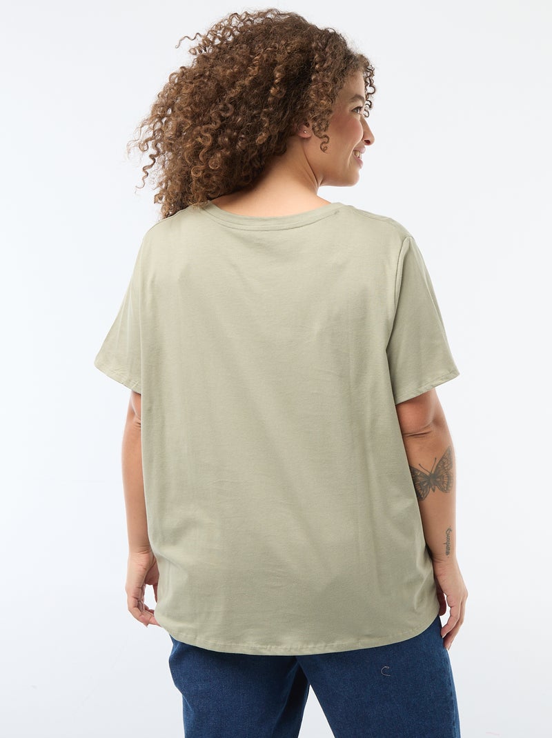 Camiseta básica de manga corta y cuello en pico Verde - Kiabi