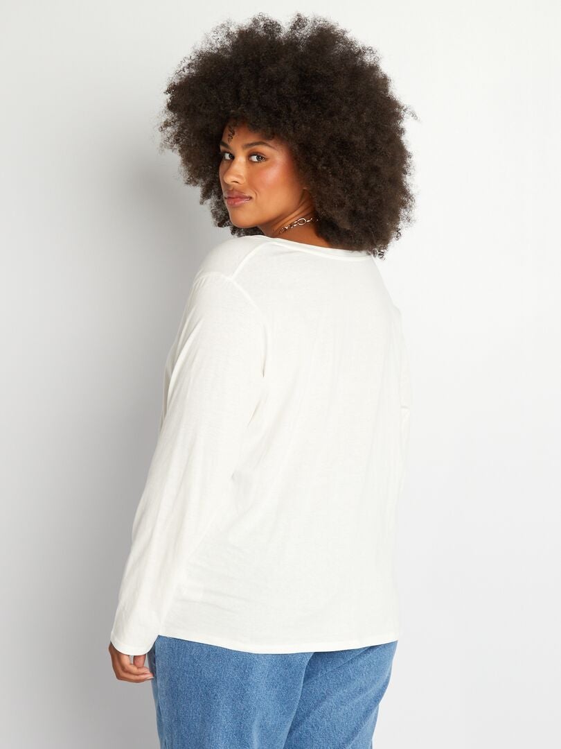 Camiseta básica de manga larga con cuello de pico Blanco - Kiabi