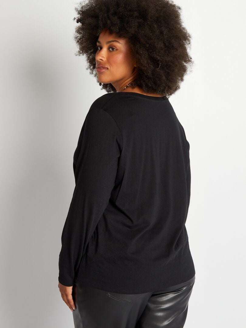 Camiseta básica de manga larga con cuello de pico negro - Kiabi