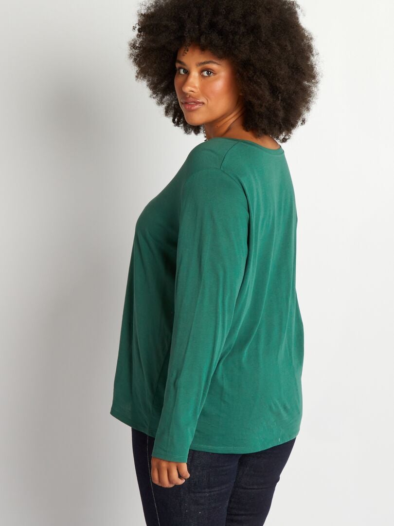 Camiseta básica de manga larga con cuello de pico Verde - Kiabi