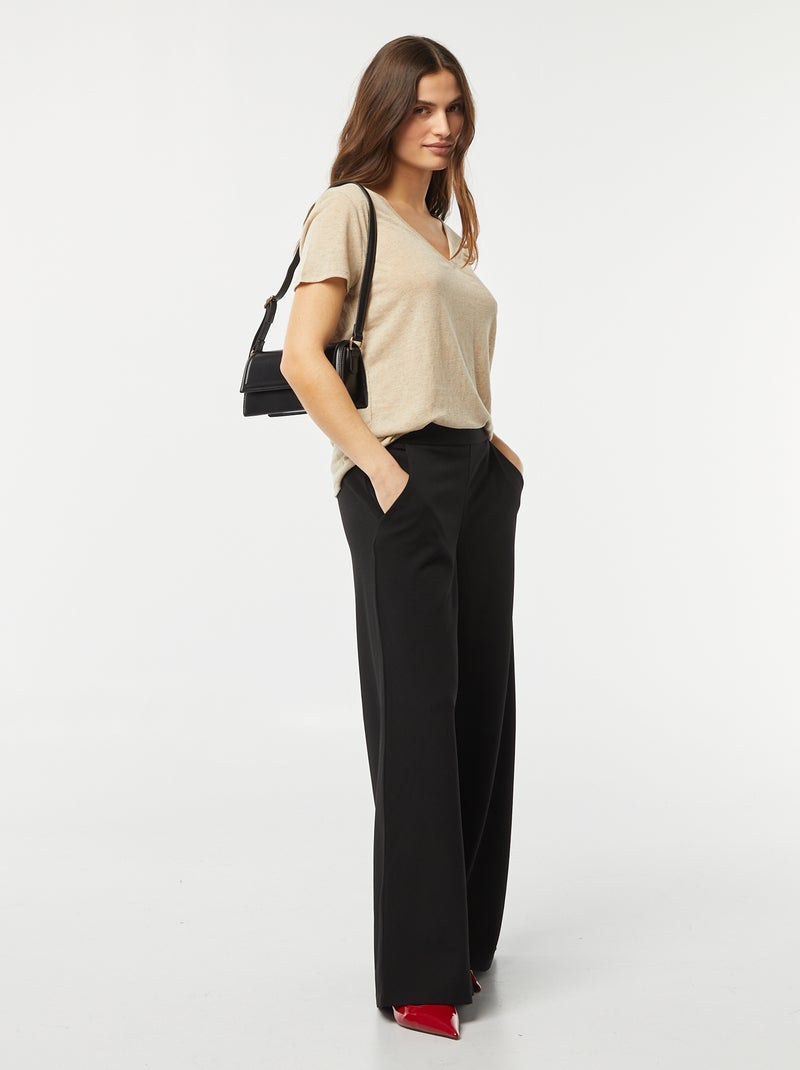 Camiseta básica de mezcla de lino con cuello de pico BLANCO - Kiabi