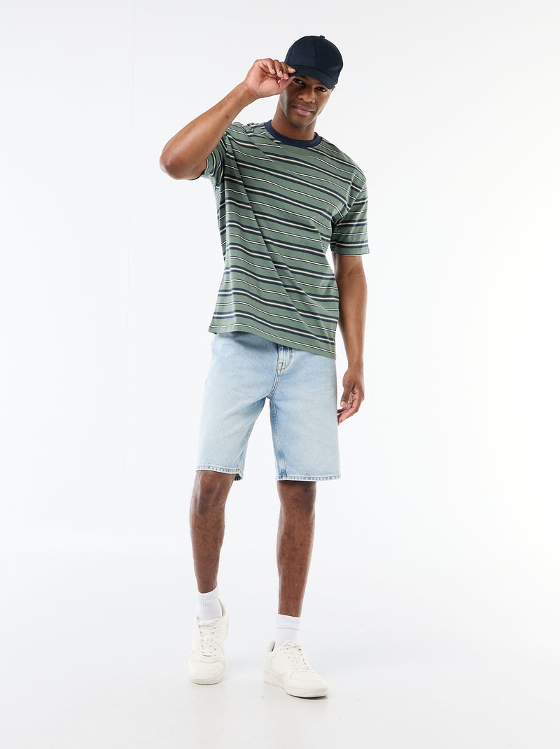 Camiseta básica de rayas Verde - Kiabi