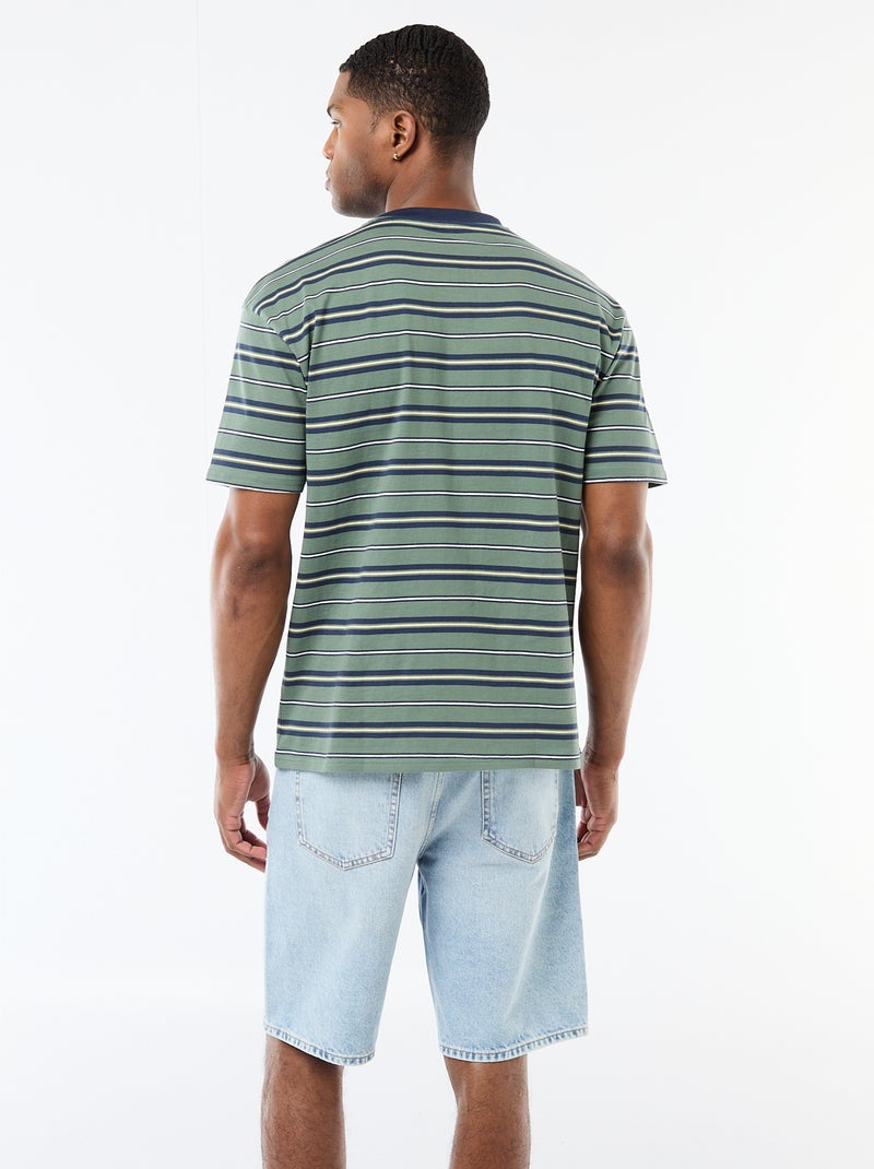 Camiseta básica de rayas Verde - Kiabi
