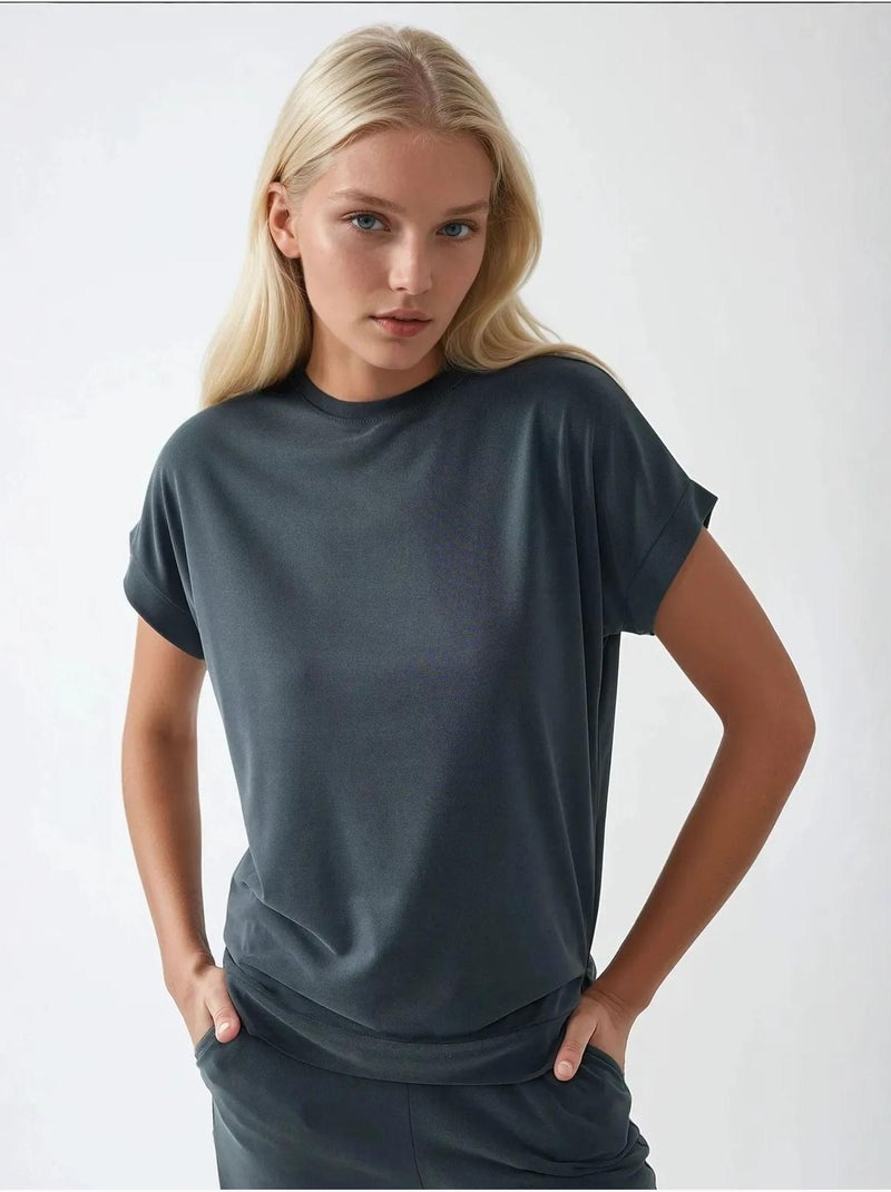 Camiseta básica de tacto suave hiccup Gris medio - Kiabi