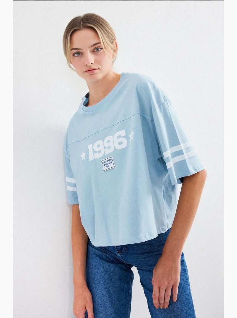 Camiseta básica extragrande estampada bdart Azul claro - Kiabi