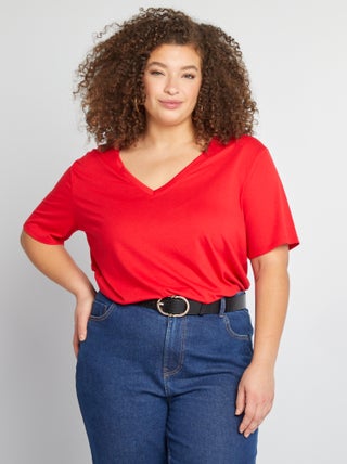 Camiseta básica lisa con cuello de pico