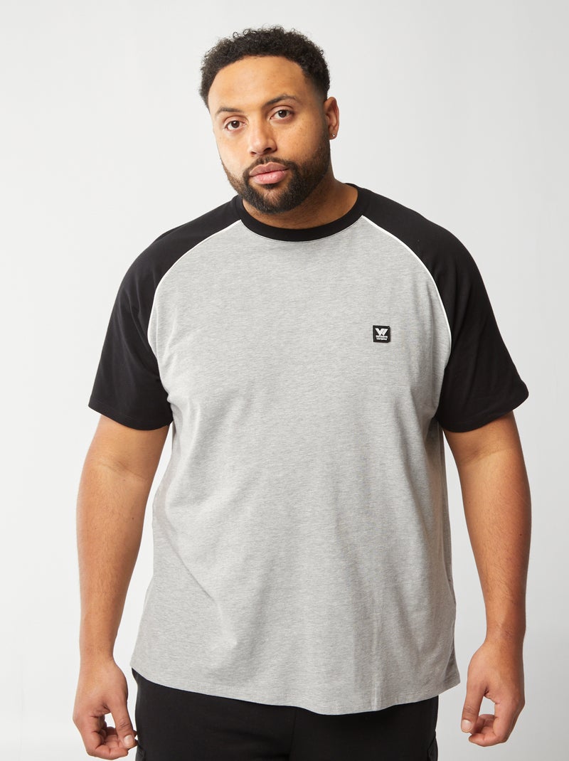 Camiseta bicolor de manga corta raglán GRIS - Kiabi
