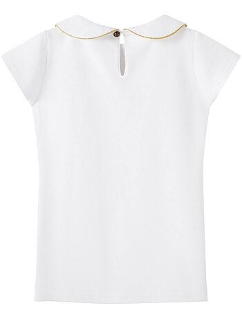 Camiseta Blanca de Manga Corta para Niña | Cuello Claudine | SOPHIA