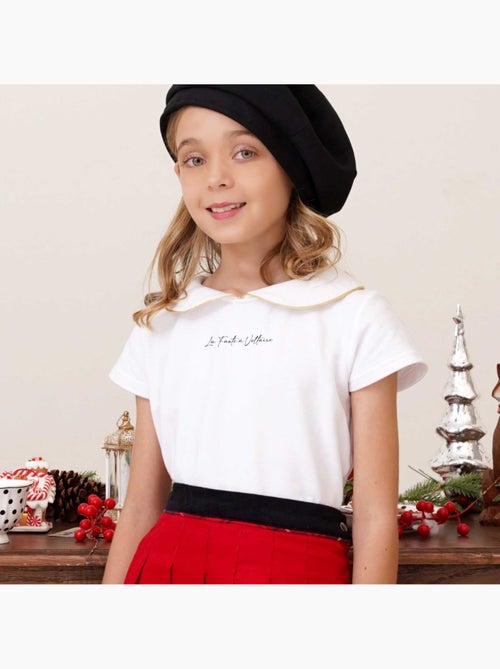 Camiseta Blanca de Manga Corta para Niña | Cuello Claudine | SOPHIA - Kiabi Camiseta Blanca de Manga Corta para Niña | Cuello Claudine | SOPHIA - Kiabi