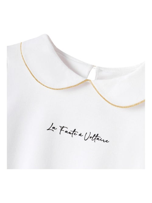 Camiseta Blanca de Manga Corta para Niña | Cuello Claudine | SOPHIA - Kiabi Camiseta Blanca de Manga Corta para Niña | Cuello Claudine | SOPHIA - Kiabi