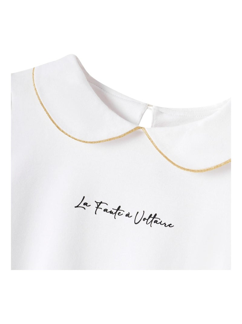 Camiseta Blanca de Manga Corta para Niña | Cuello Claudine | SOPHIA Blanco dorado - Kiabi