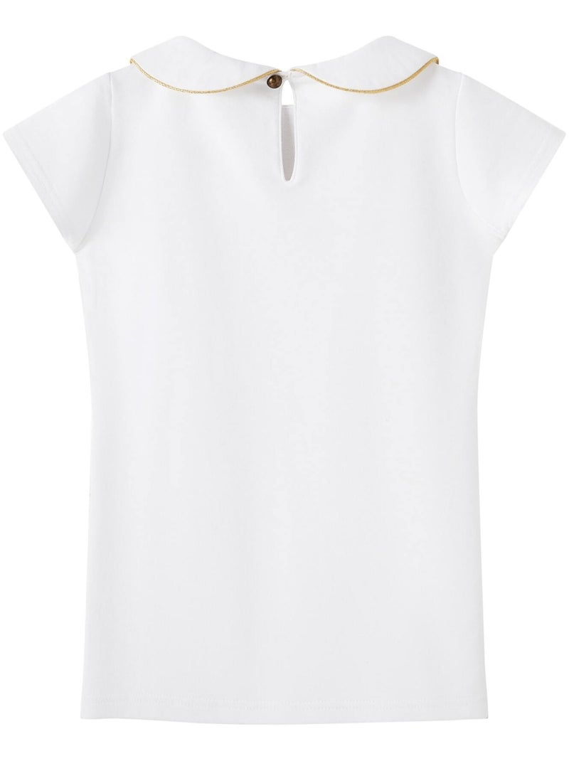 Camiseta Blanca de Manga Corta para Niña | Cuello Claudine | SOPHIA Blanco dorado - Kiabi