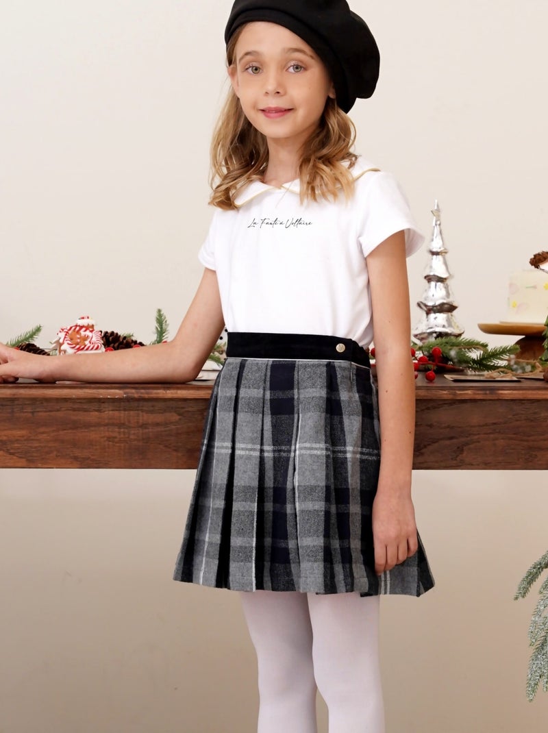 Camiseta Blanca de Manga Corta para Niña | Cuello Claudine | SOPHIA Blanco dorado - Kiabi