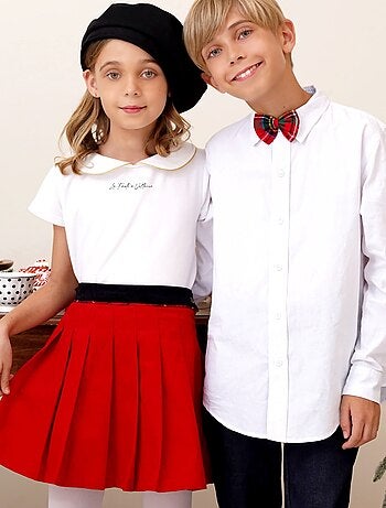 Camiseta Blanca de Manga Corta para Niña | Cuello Claudine | SOPHIA