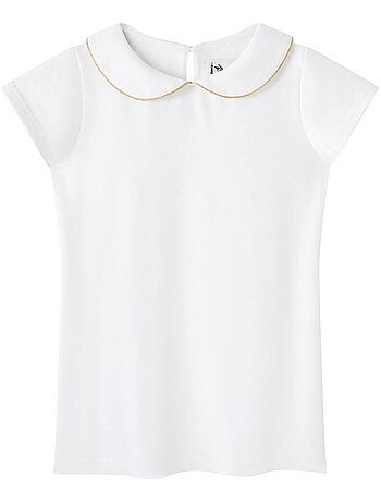 Camiseta Blanca de Manga Corta para Niña | Cuello Claudine | SOPHIA