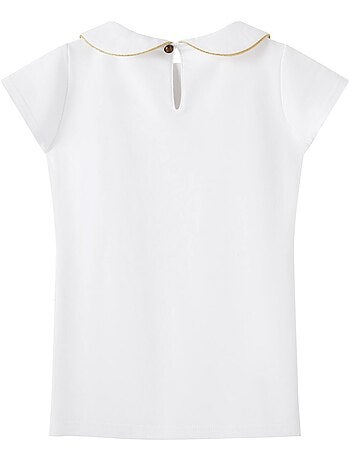 Camiseta Blanca de Manga Corta para Niña | Cuello Claudine | SOPHIA
