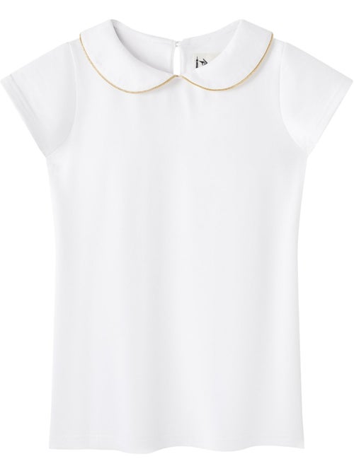 Camiseta Blanca de Manga Corta para Niña | Cuello Claudine | SOPHIA - Kiabi