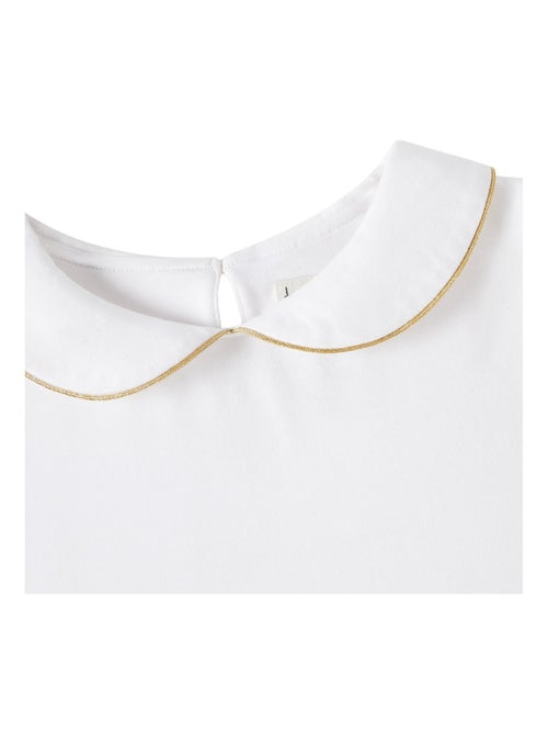 Camiseta Blanca de Manga Corta para Niña | Cuello Claudine | SOPHIA - Kiabi