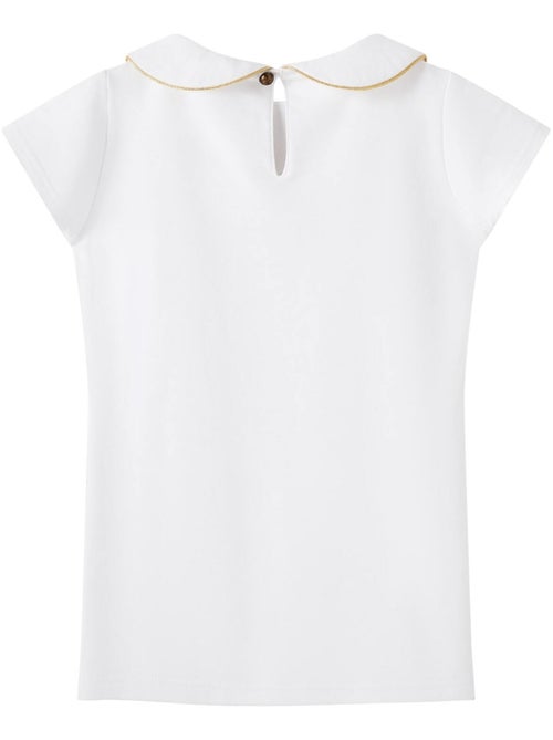 Camiseta Blanca de Manga Corta para Niña | Cuello Claudine | SOPHIA - Kiabi
