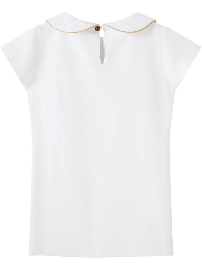Camiseta Blanca de Manga Corta para Niña | Cuello Claudine | SOPHIA Blanco dorado - Kiabi