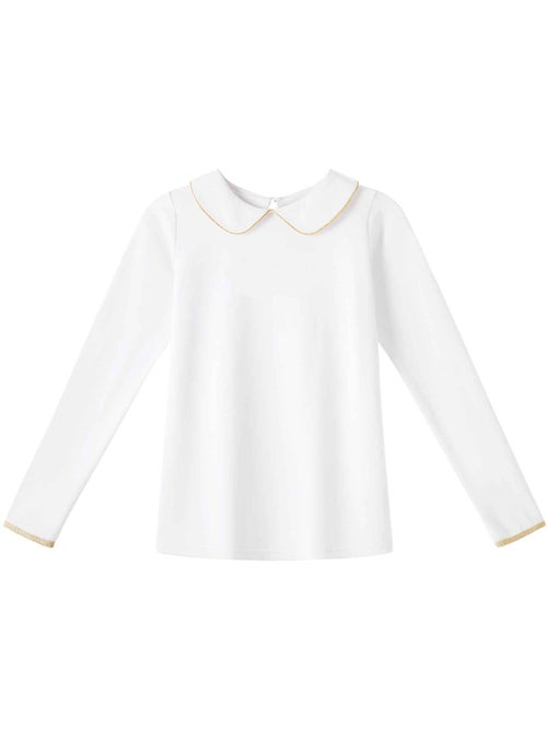 Camiseta Blanca y Dorada de Invierno para Niña | Cuello Claudine | SOPHIA - Kiabi Camiseta Blanca y Dorada de Invierno para Niña | Cuello Claudine | SOPHIA - Kiabi