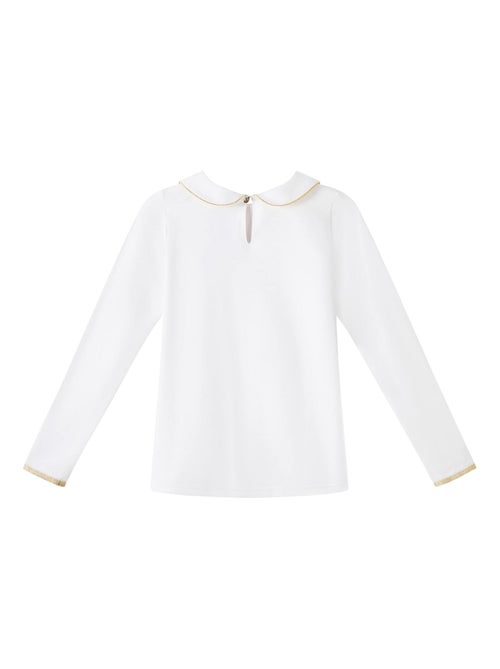 Camiseta Blanca y Dorada de Invierno para Niña | Cuello Claudine | SOPHIA - Kiabi Camiseta Blanca y Dorada de Invierno para Niña | Cuello Claudine | SOPHIA - Kiabi