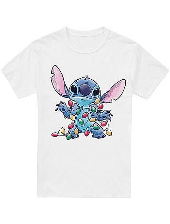 Camiseta boceto de luces de navidad para hombre - lilo & stitch