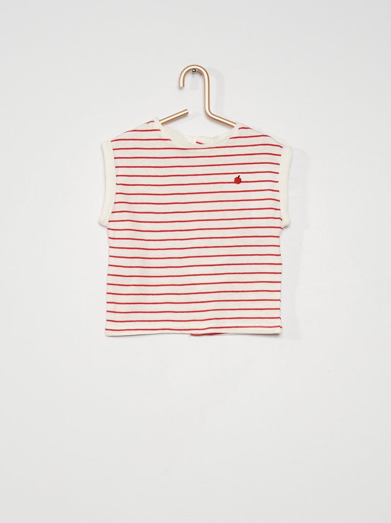 Camiseta bordada blanco/rojo - Kiabi