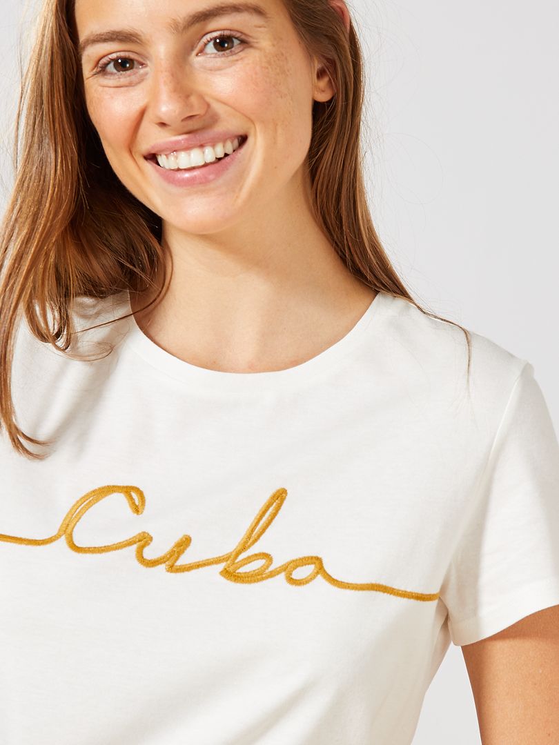 Camiseta bordada 'Cuba' BEIGE - Kiabi