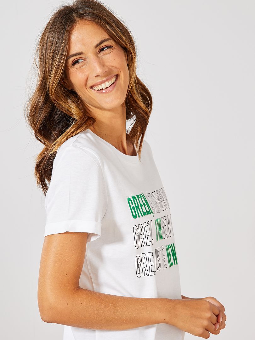 Camiseta bordada de algodón orgánico BLANCO - Kiabi