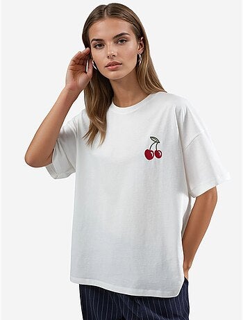 Camiseta bordada de cuello redondo de gran tamaño hiccup