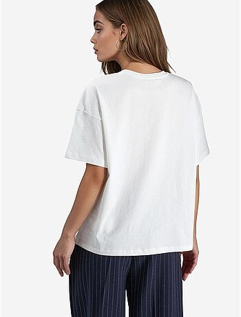 Camiseta bordada de cuello redondo de gran tamaño hiccup