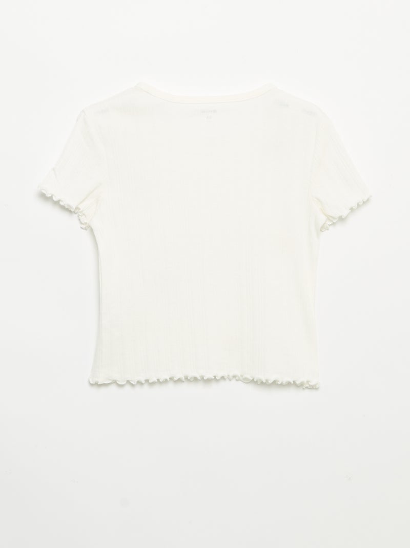 Camiseta bordada de manga corta Blanco - Kiabi