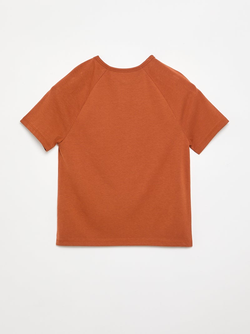 Camiseta bordada de manga corta Marron - Kiabi