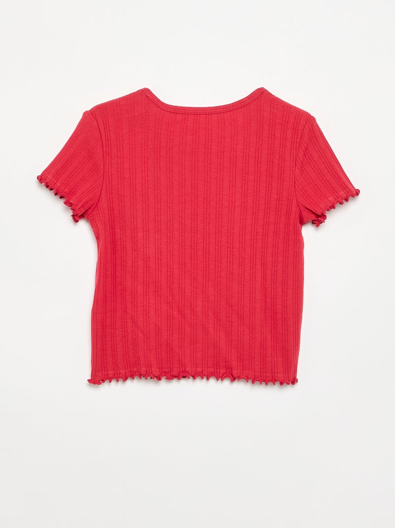 Camiseta bordada de manga corta Rojo - Kiabi