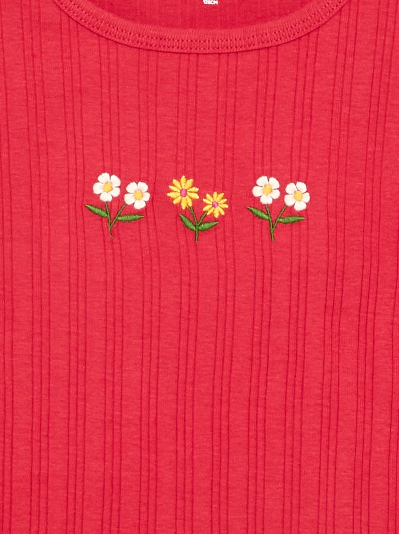 Camiseta bordada de manga corta Rojo - Kiabi