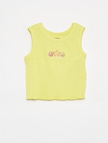 Camiseta bordada de punto de canalé sin mangas