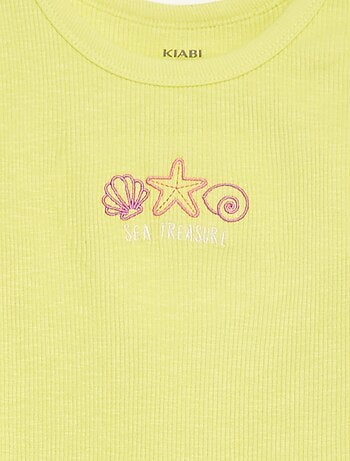 Camiseta bordada de punto de canalé sin mangas