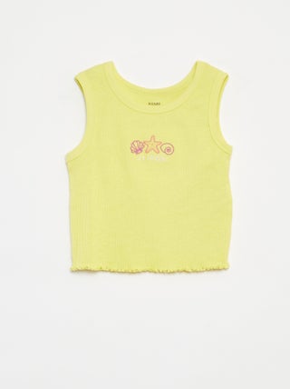 Camiseta bordada de punto de canalé sin mangas