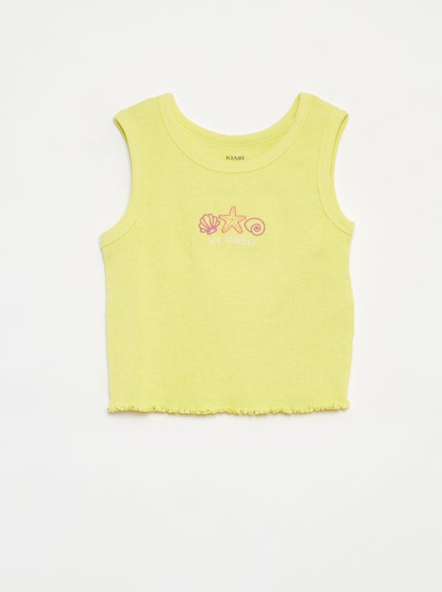 Camiseta bordada de punto de canalé sin mangas - Kiabi